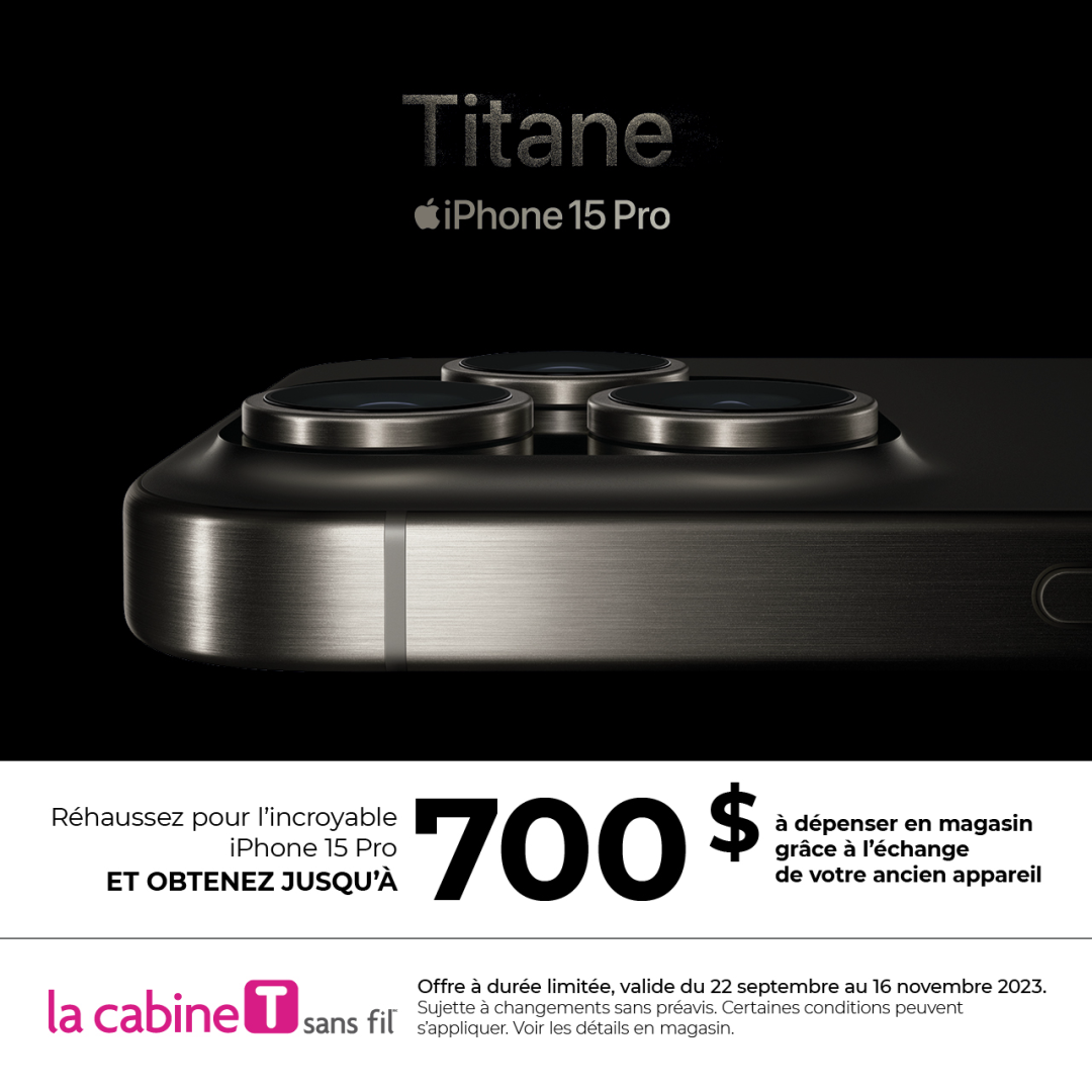 La Cabine Telephonique – Obtenez jusqu’à 700 $ grâce à un échange d’appareil lorsque vous passez à l’iPhone 15 Pro. icon